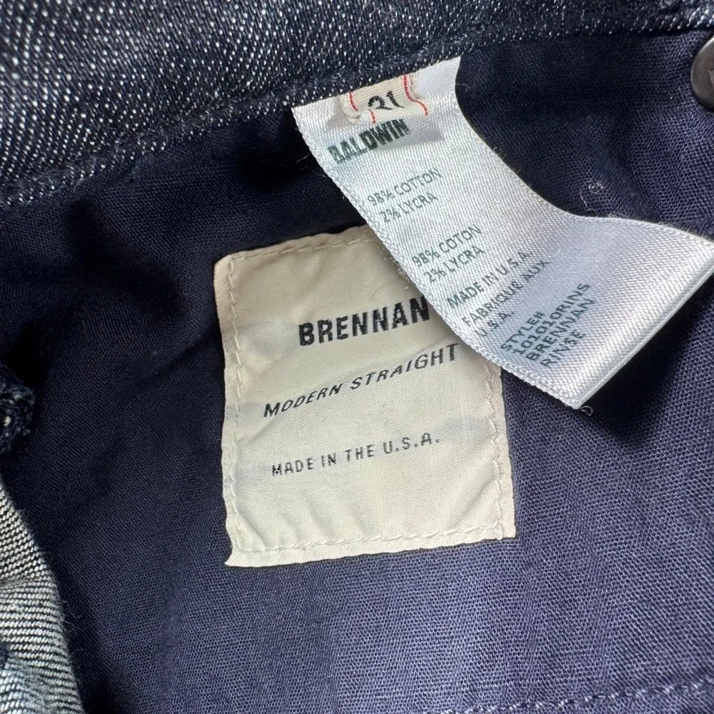 Baldwin Kansas City Brennan Modern Straight Jeans Men's 34 Dark Wash Denim USA